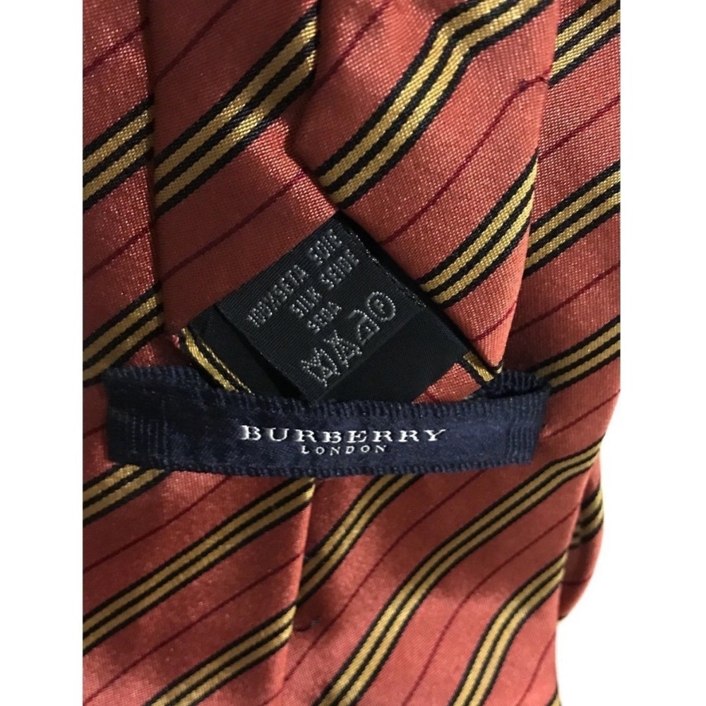 Burberry London Mens Silk Tie Rust Orange Gold Navy Blue Striped Made in Italy - Picture 6 of 6